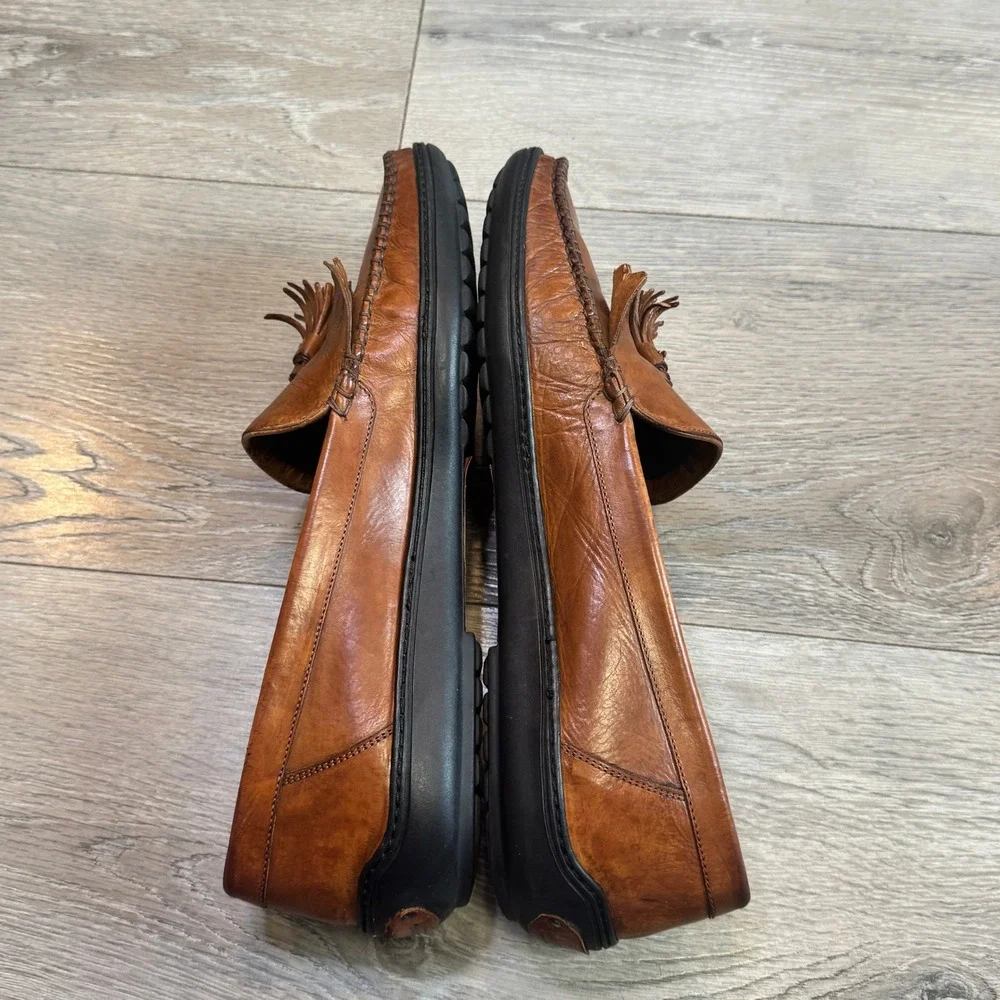 Bragano by Cole Haan Mens‎ 10.5 M Brown Tan Leather Kiltie Tassel Loafers Italy